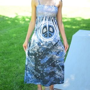 Spaghetti Strap Blue Peace sign Sun Dress